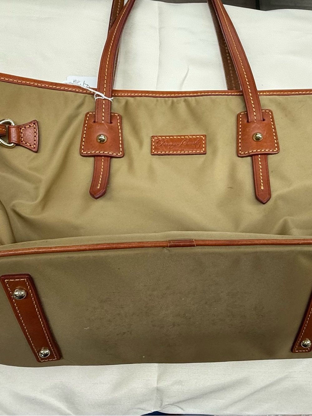 Dooney & Bourke Tan Nylon Shoulder Bag with Brown Leather Trim